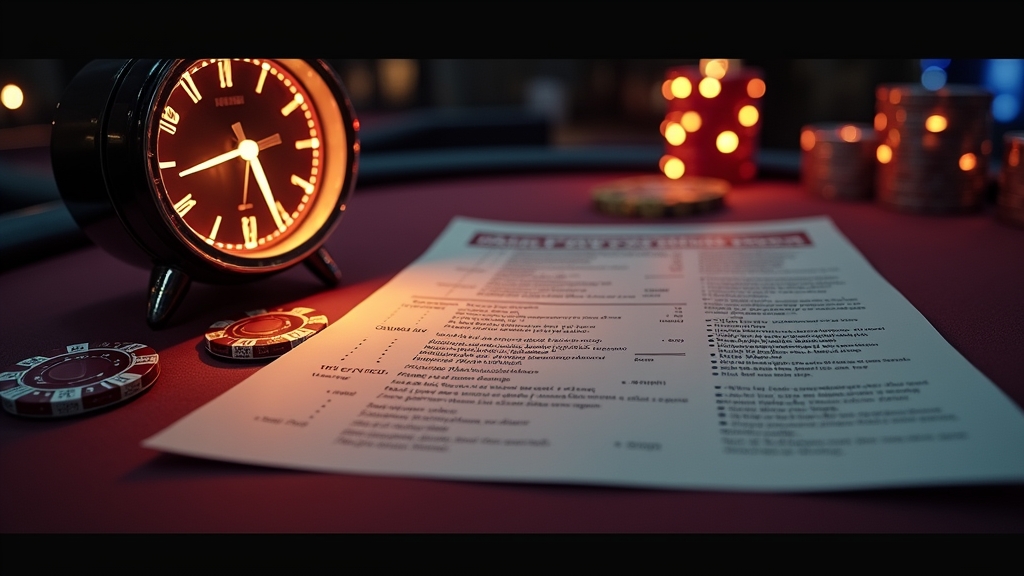 Bonusregeln mit Uhr, Limits und Joker-Symbol im dunklen Casino