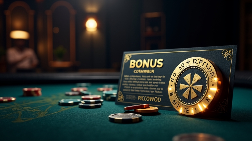 Dunkler Casino-Tisch mit Bonusgutschein und leuchtenden Chips