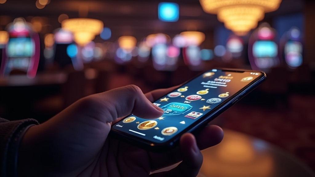 Smartphone mit mobiler Casino-Oberfläche in dunkler Spielumgebung
