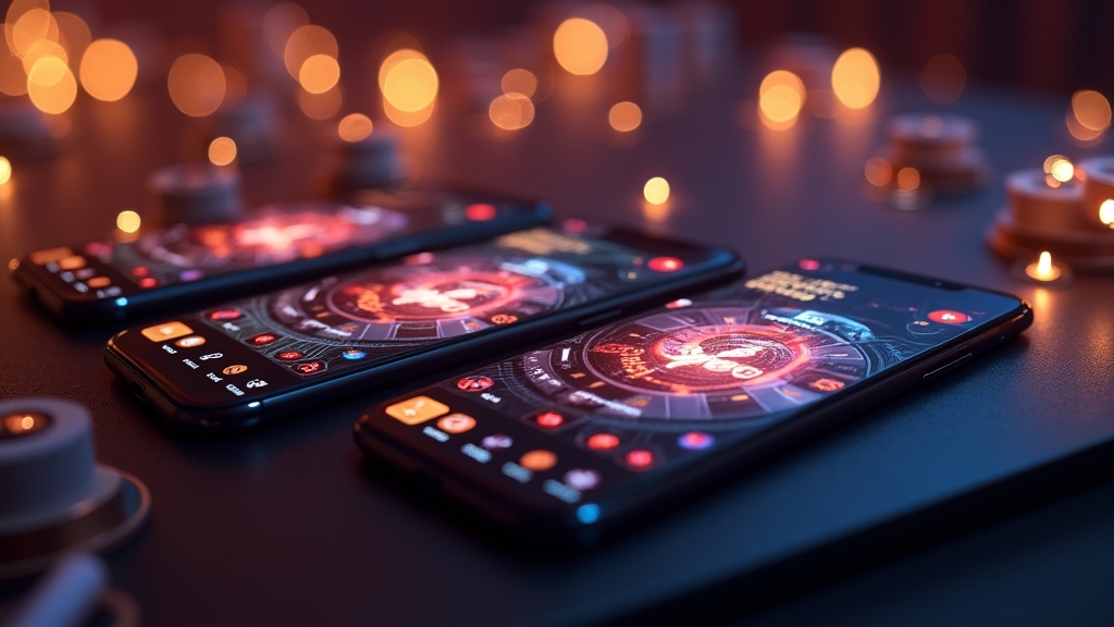 Smartphone und Tablet mit mobiler Casino-Oberfläche und Einstellungen