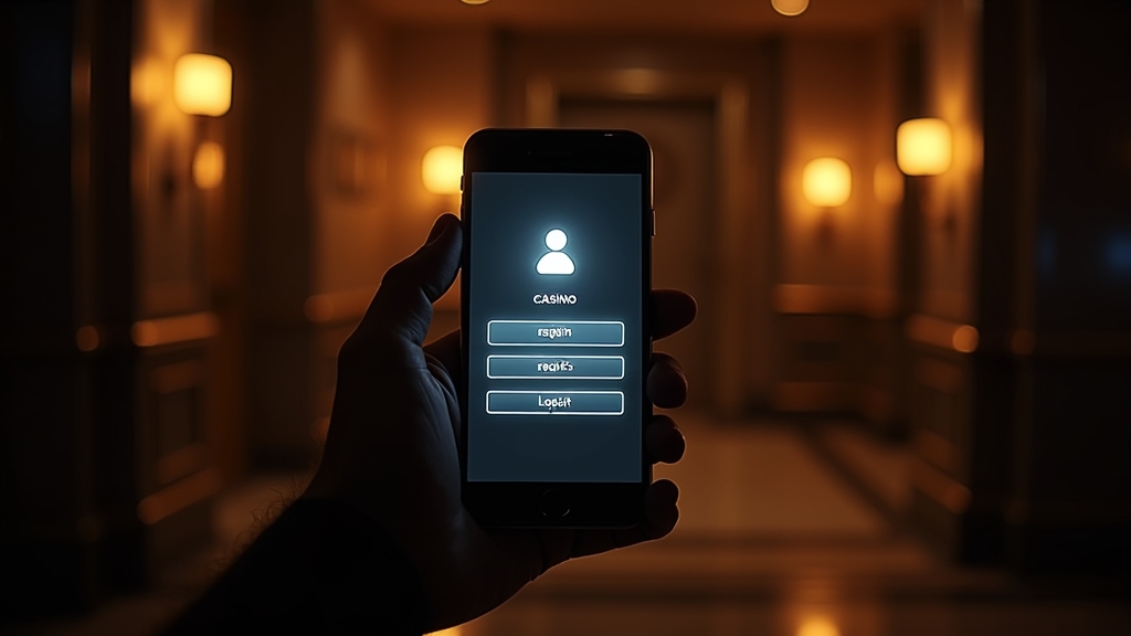 Smartphone mit Login- und Registrierungsoberfläche im Casino-Look